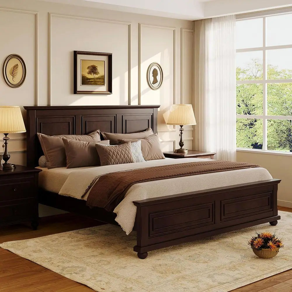 Solid Wood Queen Platform Bed with Wooden Slats, No Box Spring Needed