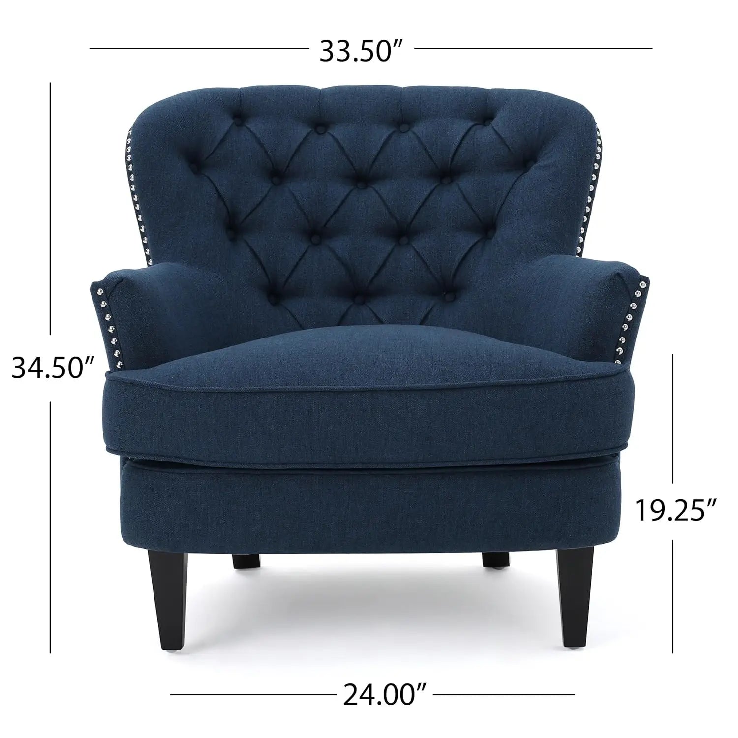 Fabric Upholstered Club Chair Tufted Wingback Accent Armchair Dark Blue