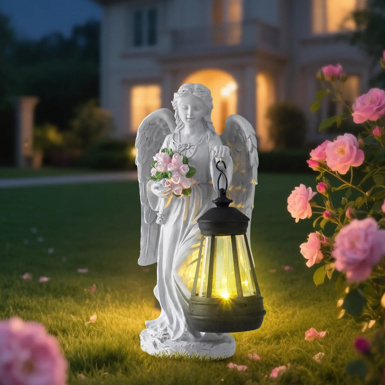 Angel Lantern Garden Statue Angel Girl Outdoor Solar Ornament Night Light