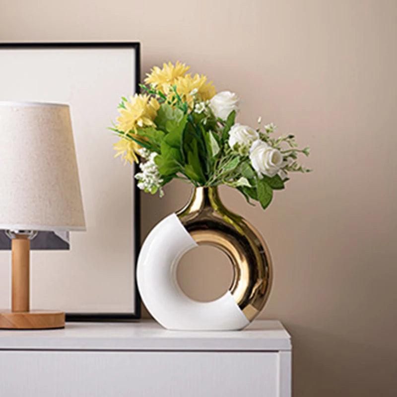 Ceramic Flower Vases For Living Room Luxury Nordic Plant Pot Dinning Golden