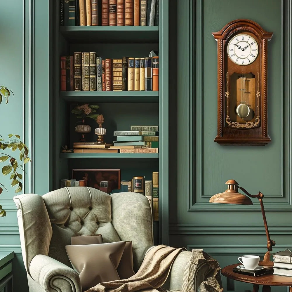 Grandfather Wall Clock with Pendulum and Chime Hour Quarter Hour Chime Wood