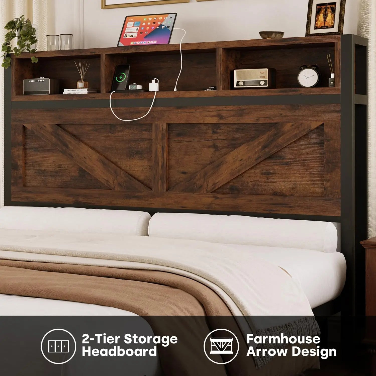 Metal Bar Bed Frame — Full & Queen, White & Black