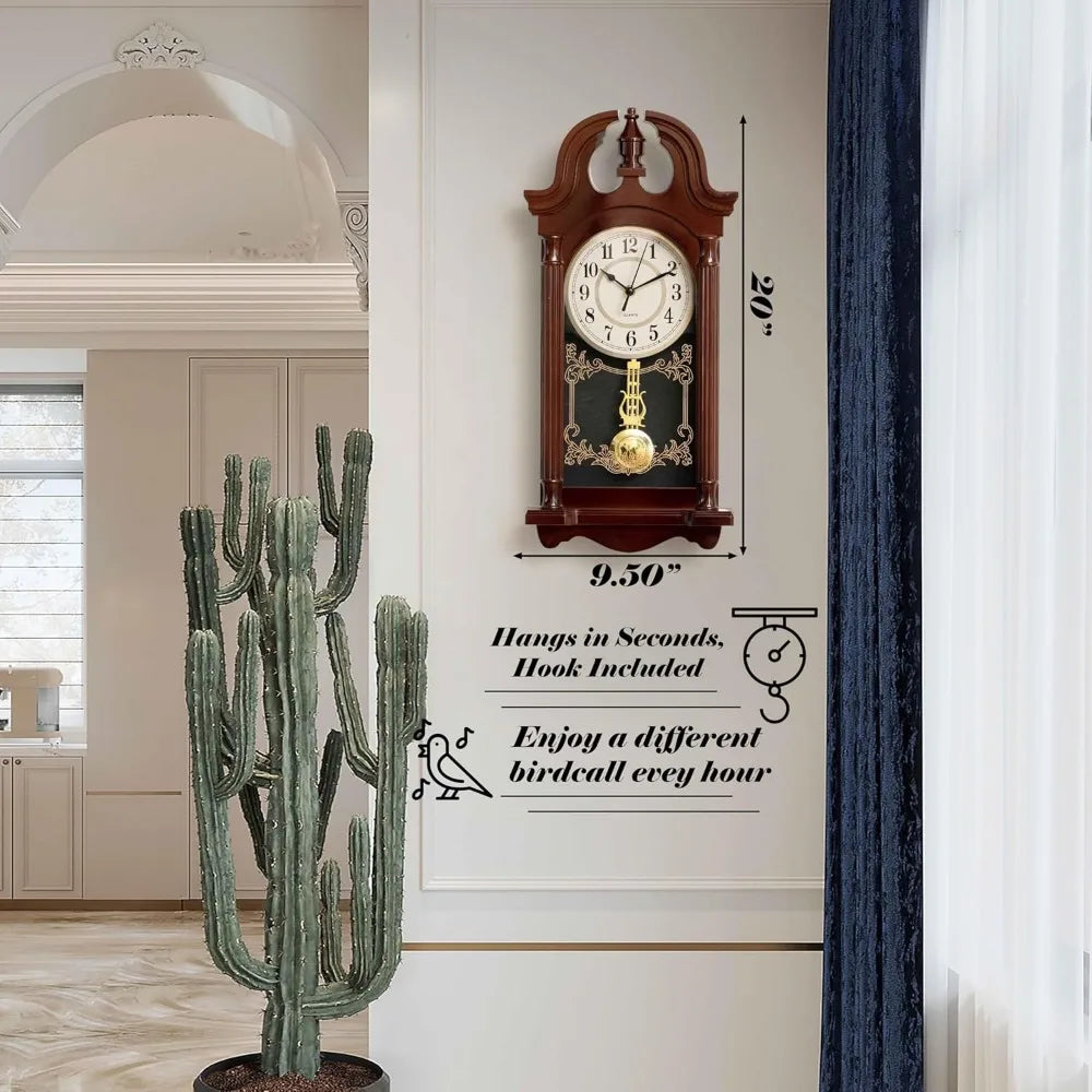 Grandfather Clock Wood Grain Swinging Pendulum Chiming Decorative Wall Accent