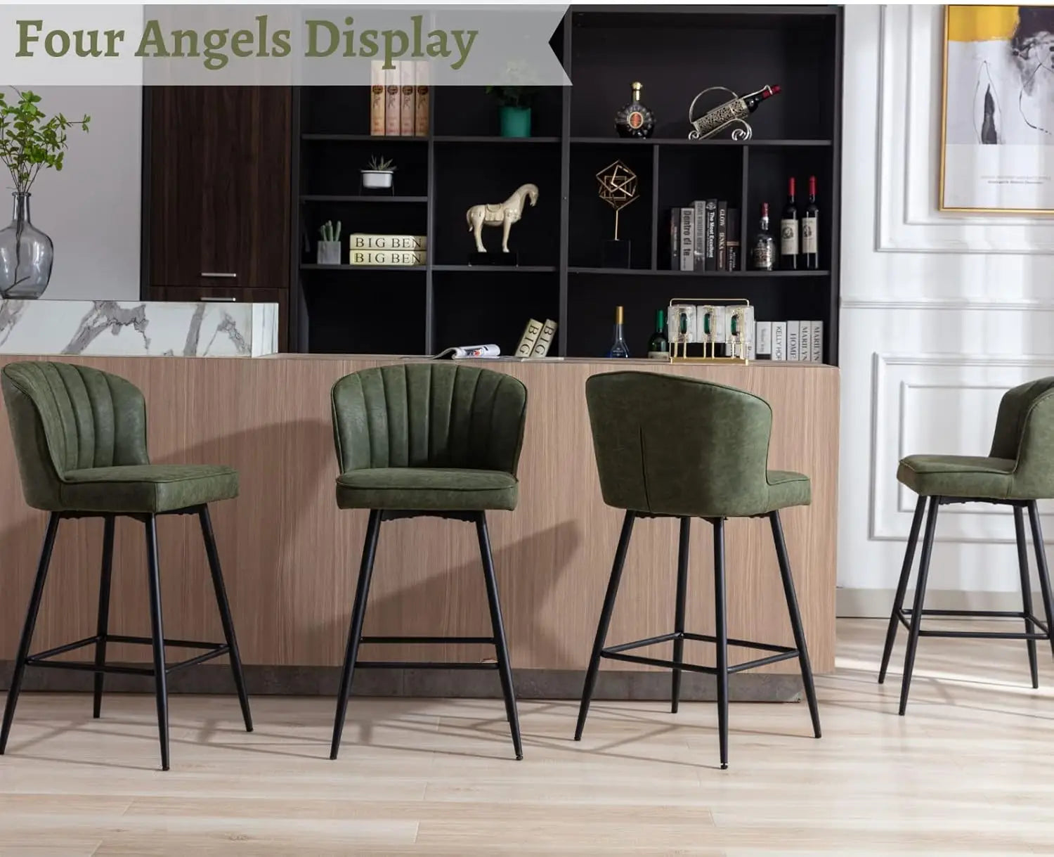Counter Height Bar Stools Set of 2, Modern Leather Upholstered with Metal