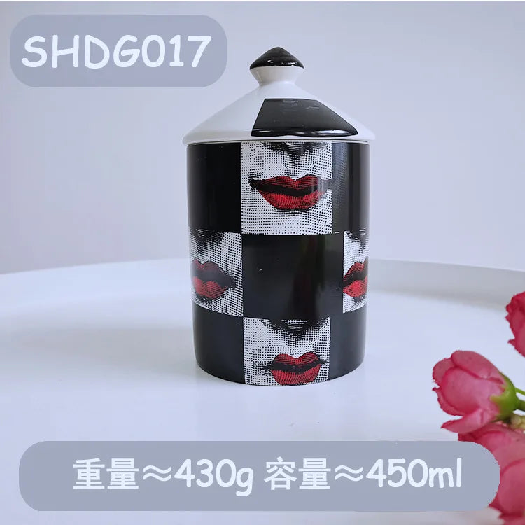 Ceramic Scented Candle Jar with Lid Exquisite Red Lip Ornament Jewelry Box