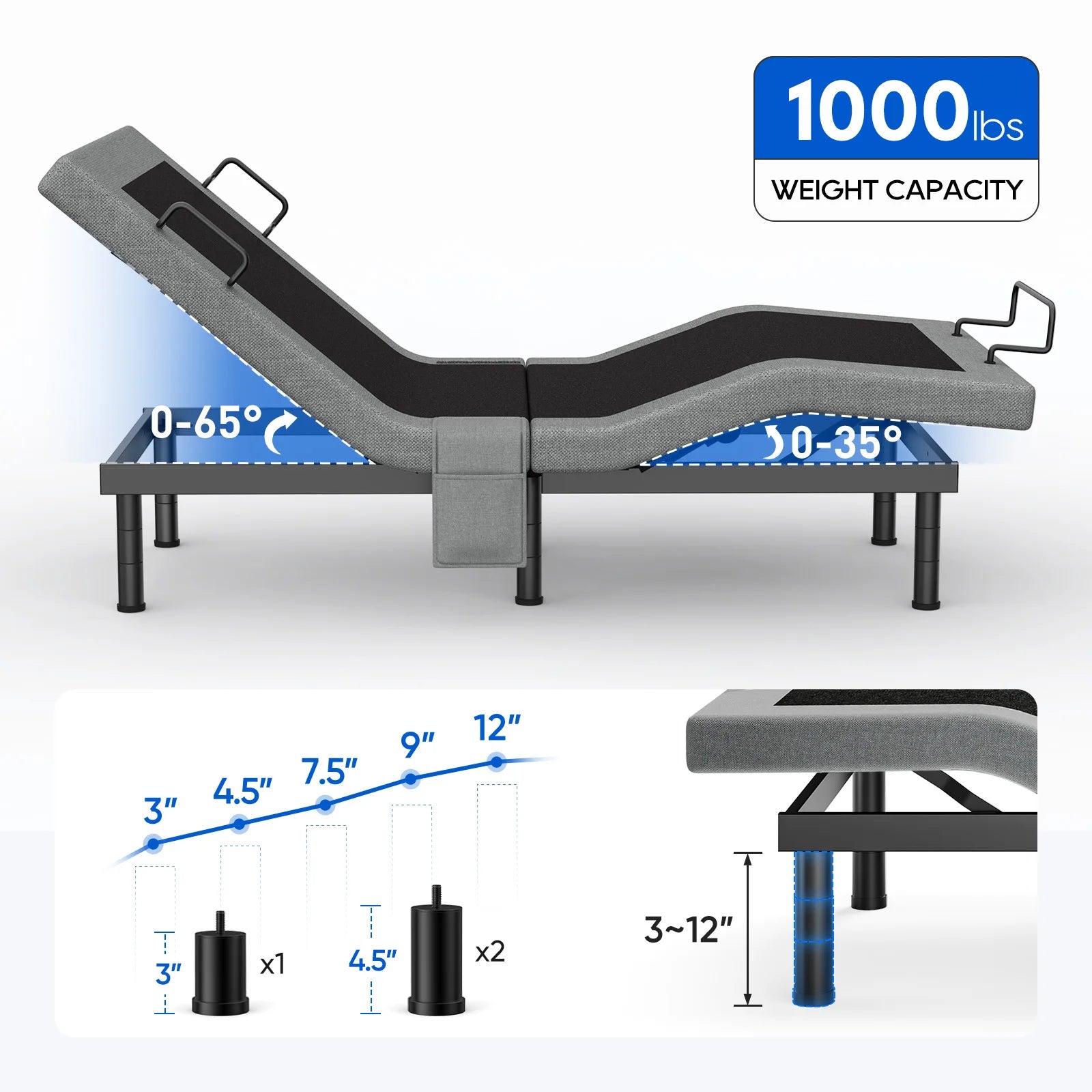 Furgle Split King Adjustable Bed Base — Massage, Dual Motor & Wireless Remote