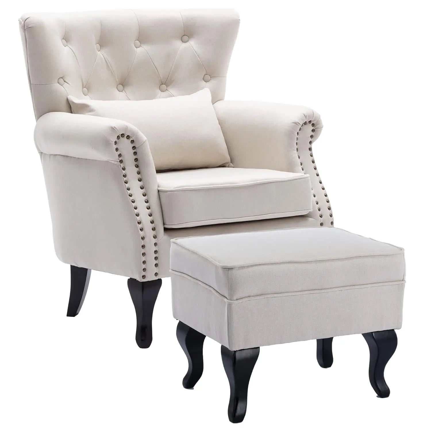 Mid Century Button Tufted Velvet Wingback Accent Club Chair With Pillow
