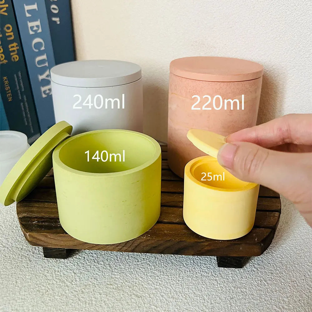 Concrete Lava Jar Candle Cup Mold DIY Round Plaster Storage Box Cement Plant