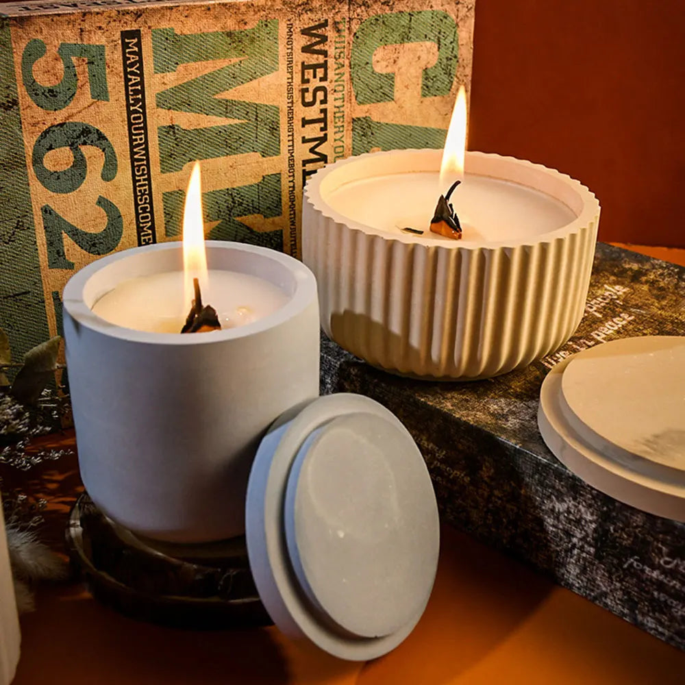 Concrete Lava Jar Candle Cup Mold DIY Round Plaster Storage Box Cement Plant