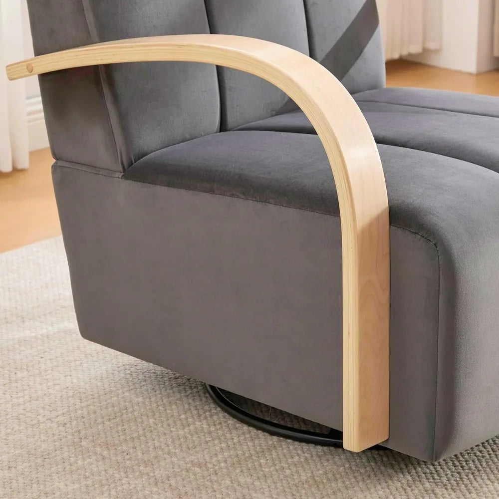 Swivel Accent Chair with Solid Wood Armrests and Comfy Channel Tufted