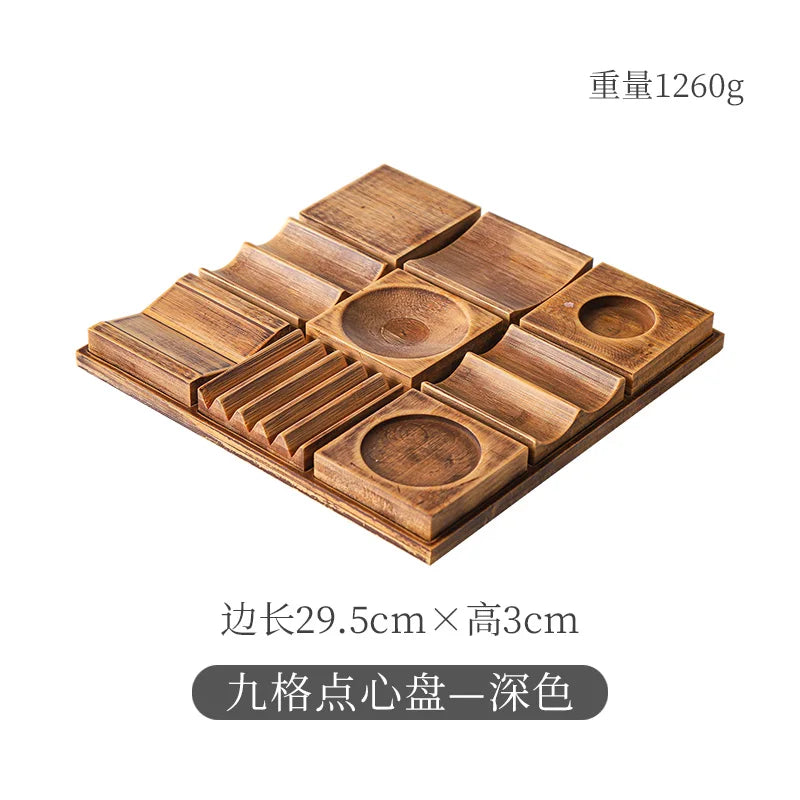Wooden Snack Tray 9-Compartment Dessert Platter Specialty Plates Set