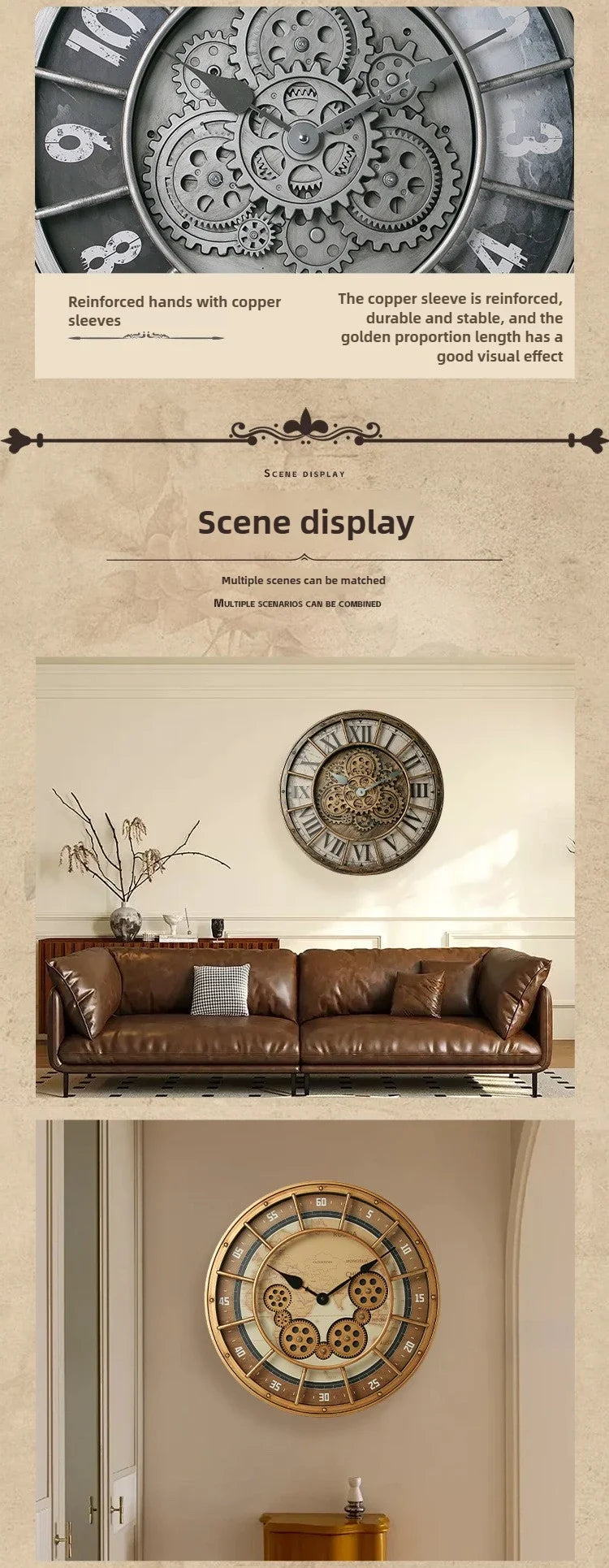 Retro Rotating Gear Wall Clock Home Decorative Wall Clock Stylish Silent