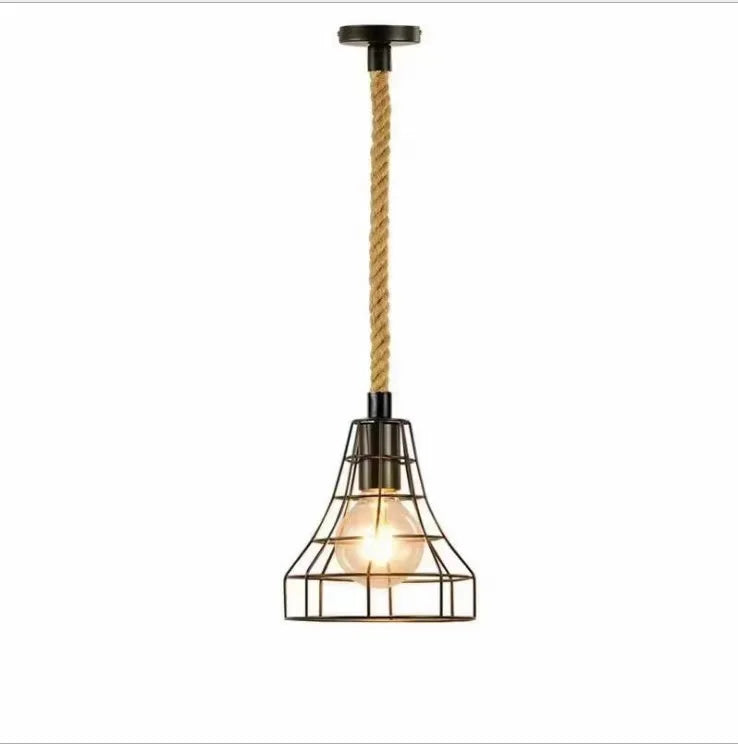 Vintage Pendant Light Hemp Rope Iron Art Industrial Style Originality Chandelier