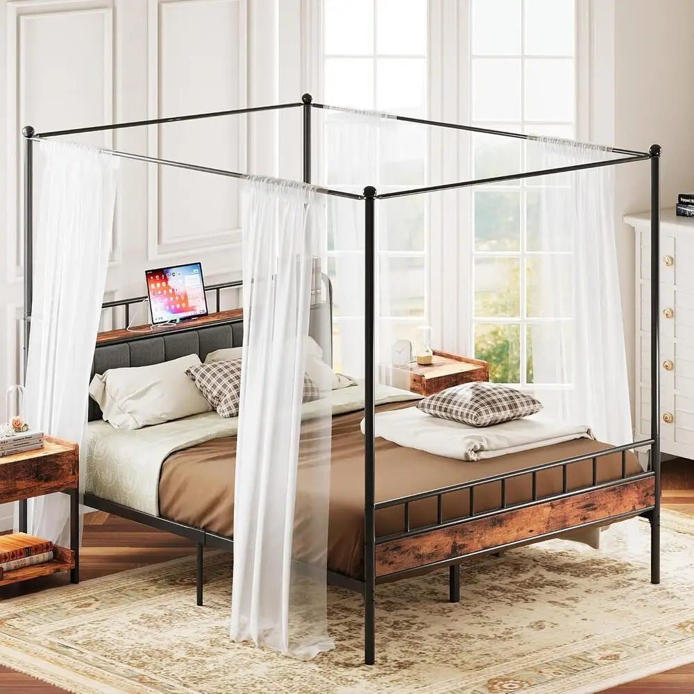 Upholstered Bed Frame — Black & Brown, Full, Queen & King
