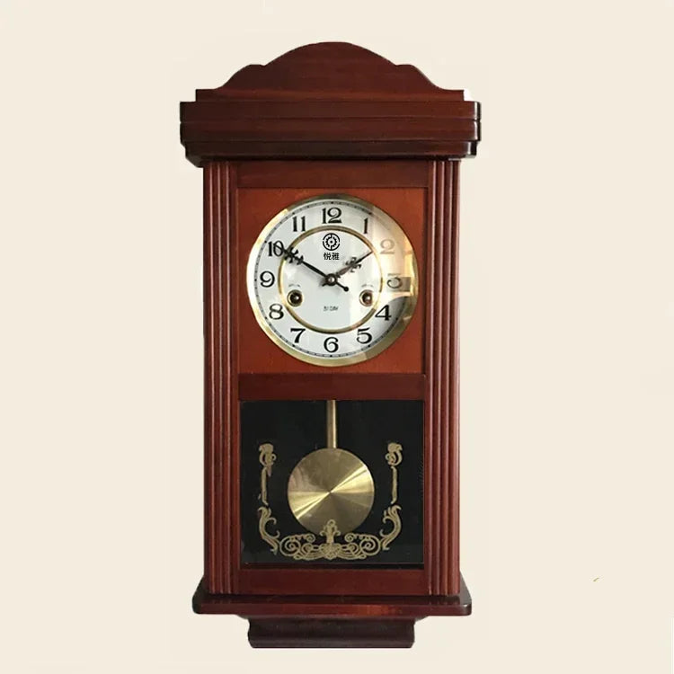 Retro Mechanical Wall Clock Vintage Clock Wind Pendulum Fengshui Town Clock