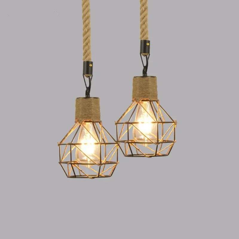 Vintage Pendant Light Hemp Rope Iron Art Industrial Style Originality Chandelier