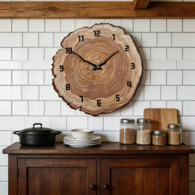 Minimalist Wooden Round Wall Clock, Silent Living Room Decor Ticking Clock