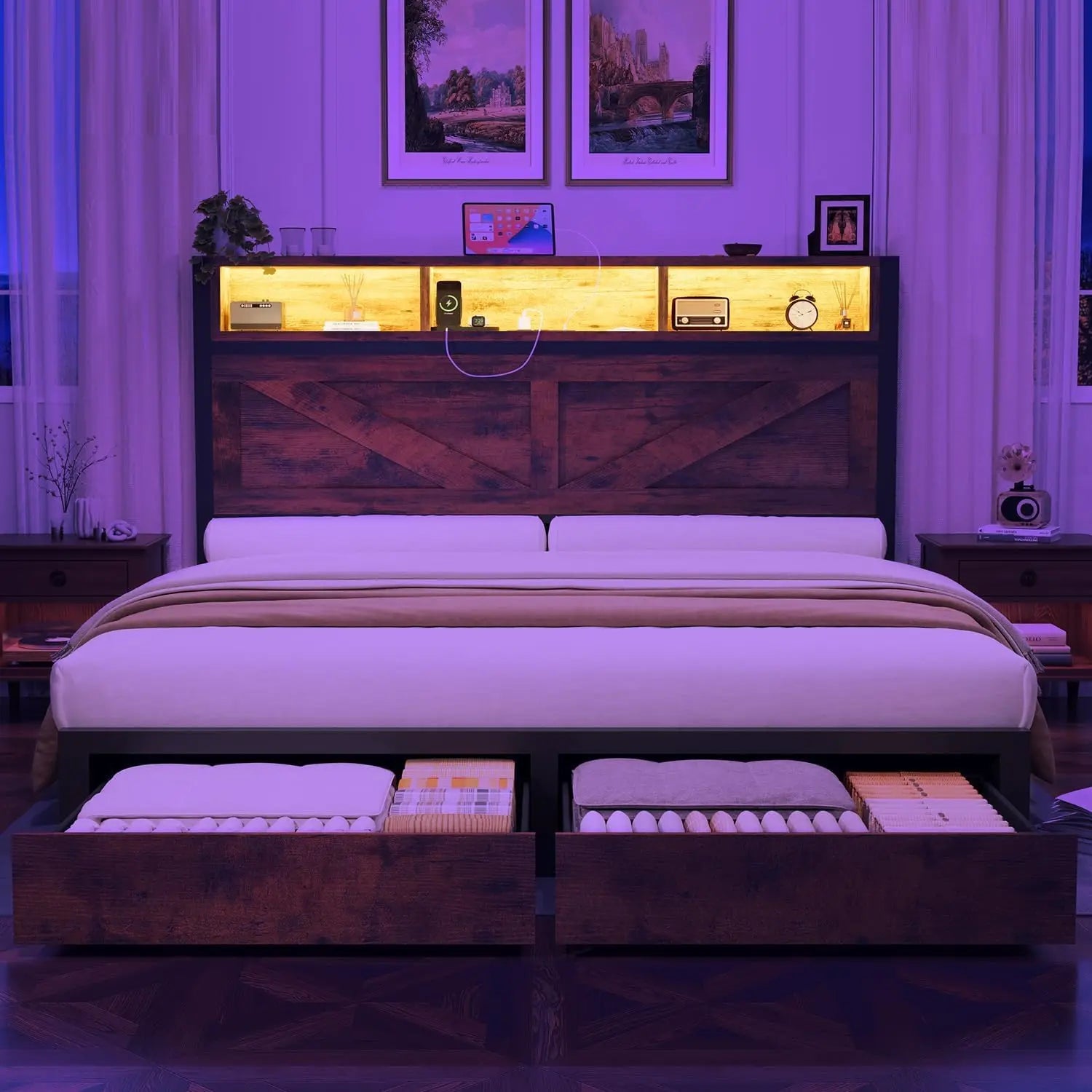 Metal Bar Bed Frame — Full & Queen, White & Black