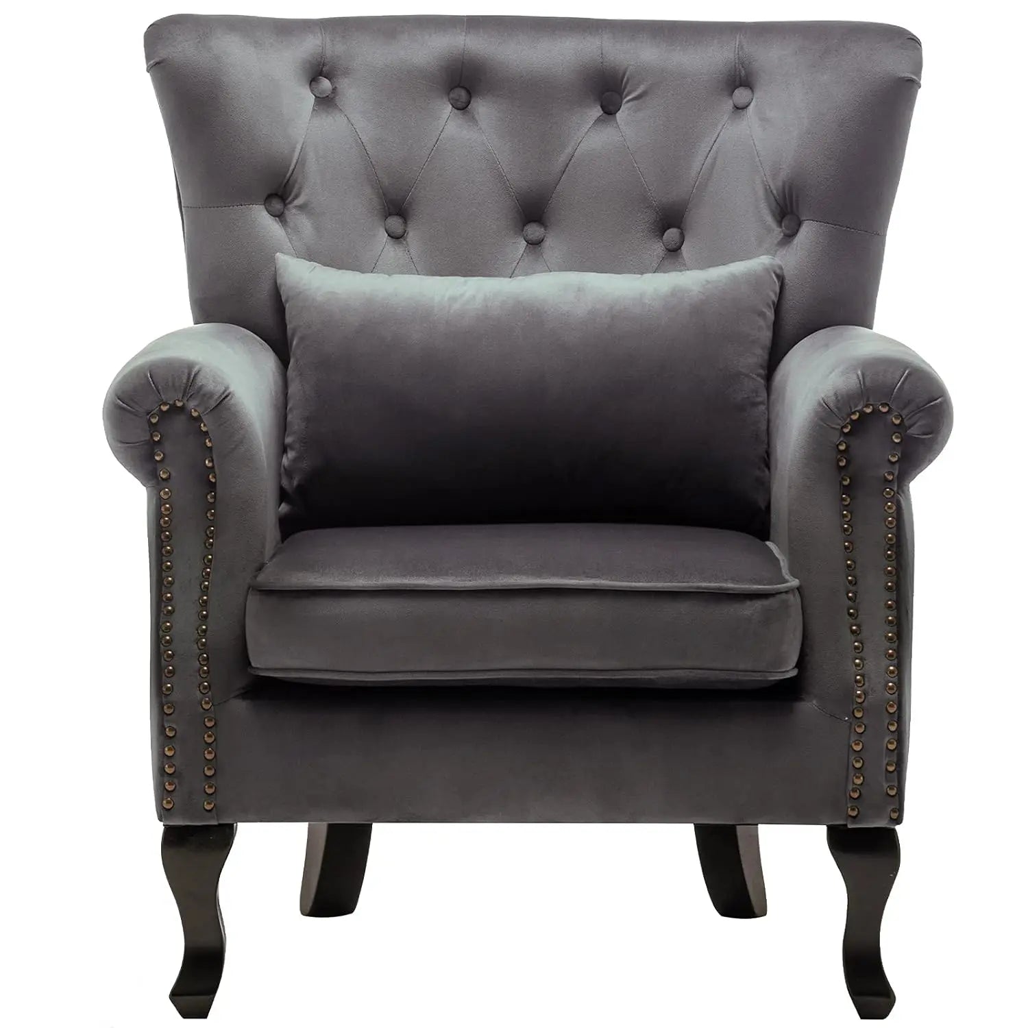 Mid Century Button Tufted Velvet Wingback Accent Club Chair With Pillow