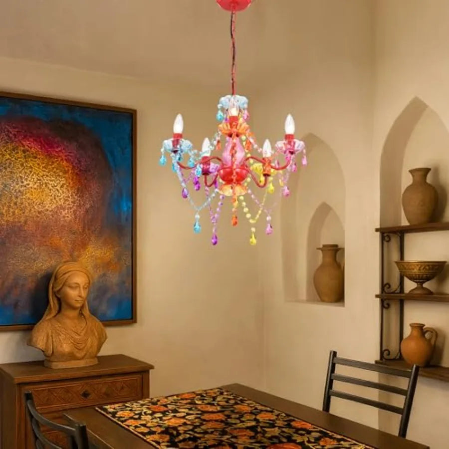 Colorful Small Crystal Chandelier for Girls Bedroom 5-Light Acrylic Chandelier