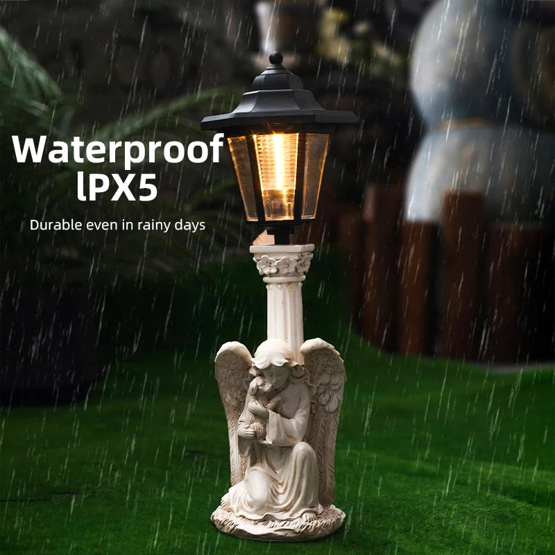 Solar Angel Sculpture Yard Light Resin Hexagonal Lamp Decorative Ornament