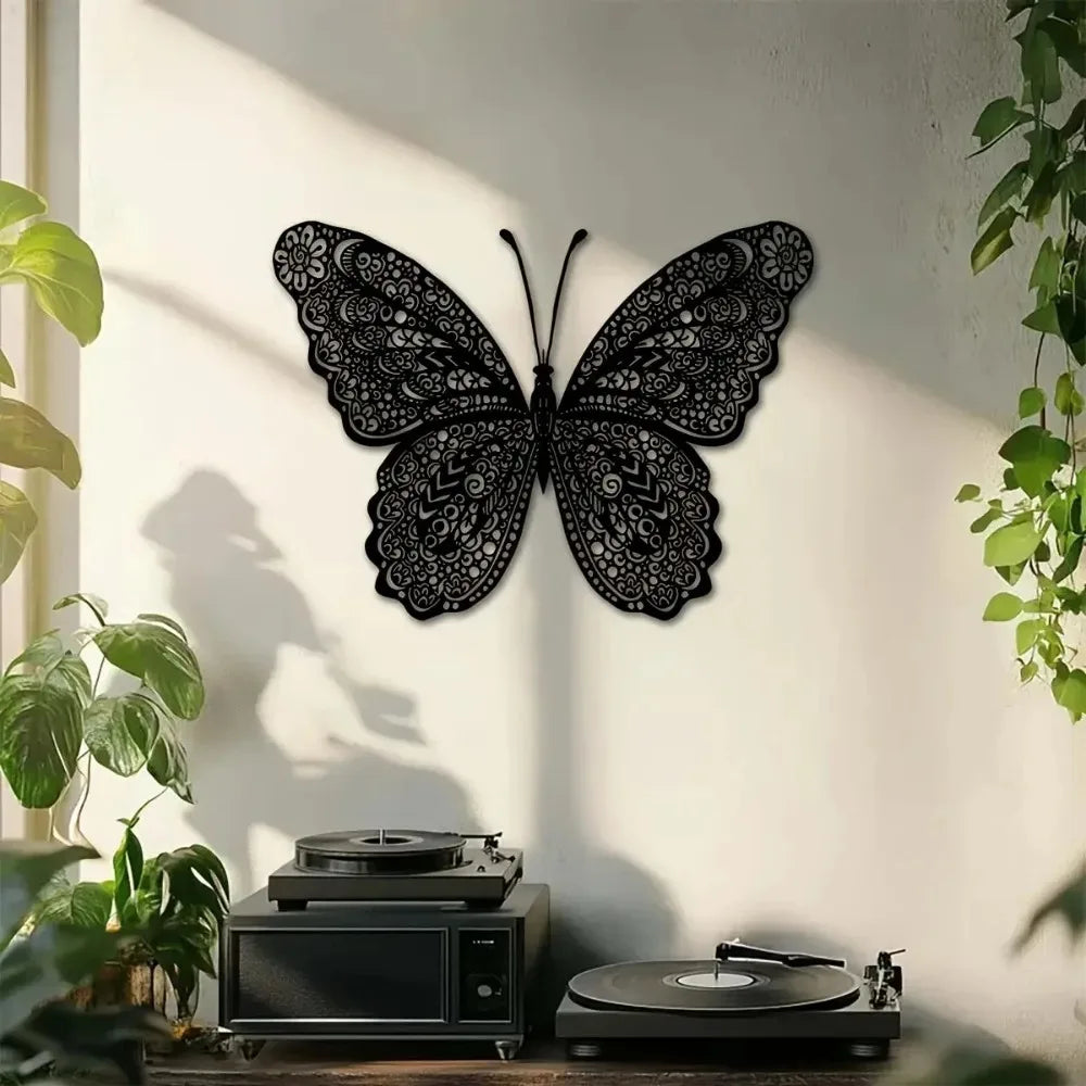 Butterfly Metal Wall Art, Intricate Floral Design, Indoor Outdoor Garden Hanging