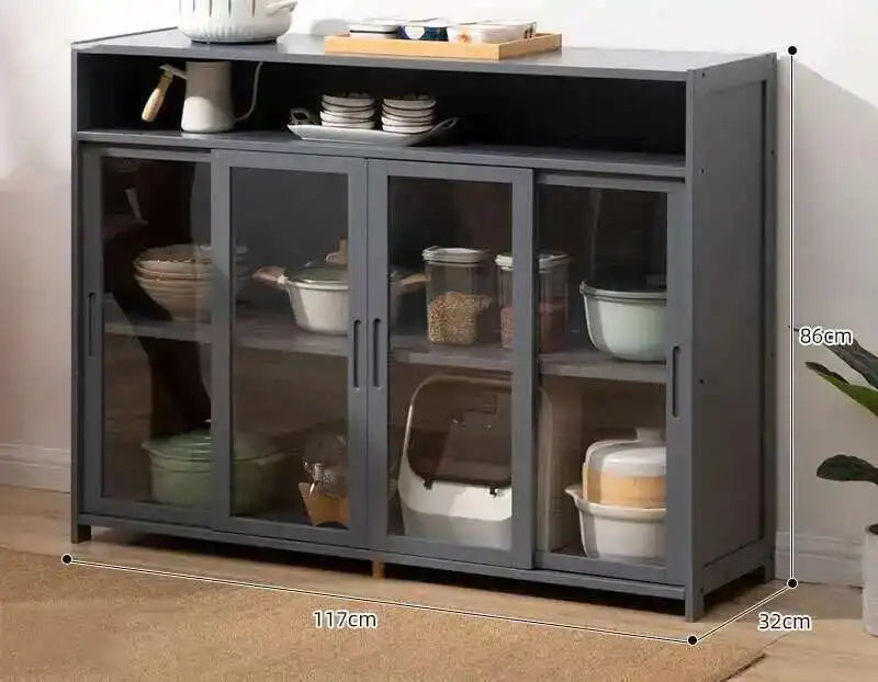 Modern Minimalist Kitchen Cabinet for Home Dust-proof Two-way Sliding Door
