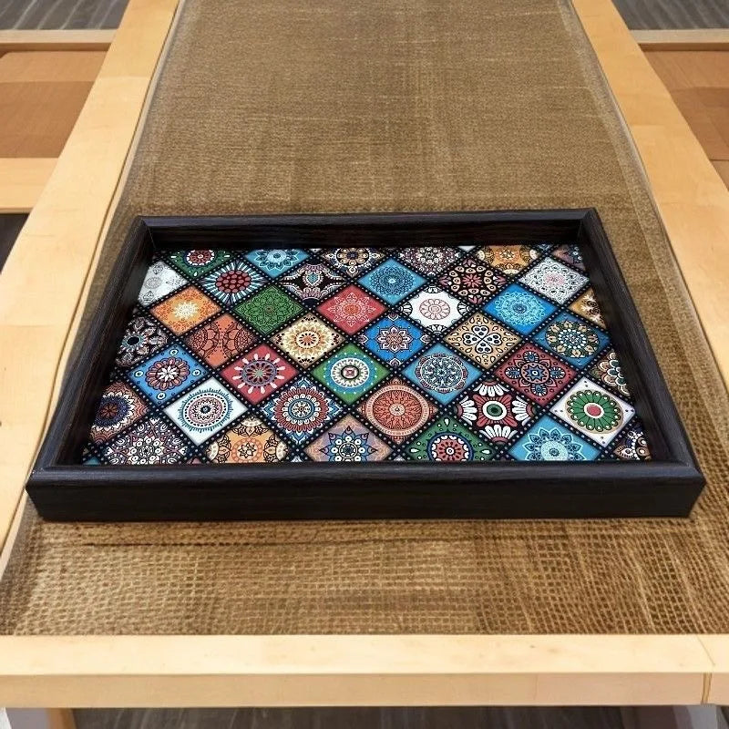 Bohemian Style Handmade Wooden Tray Jewelry Storage Tray Desktop Foyer