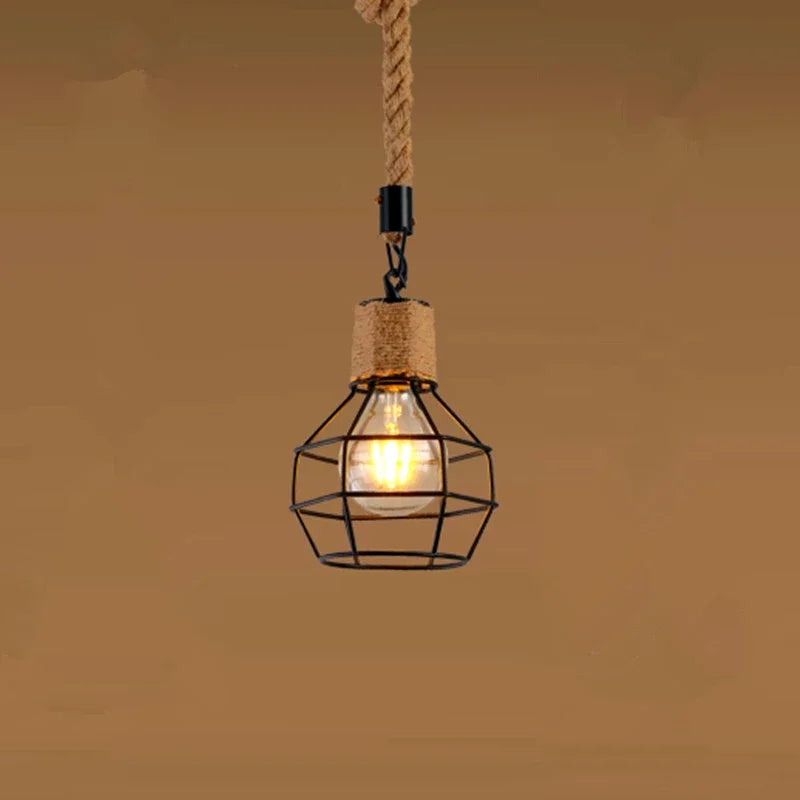 Vintage Pendant Light Hemp Rope Iron Art Industrial Style Originality Chandelier