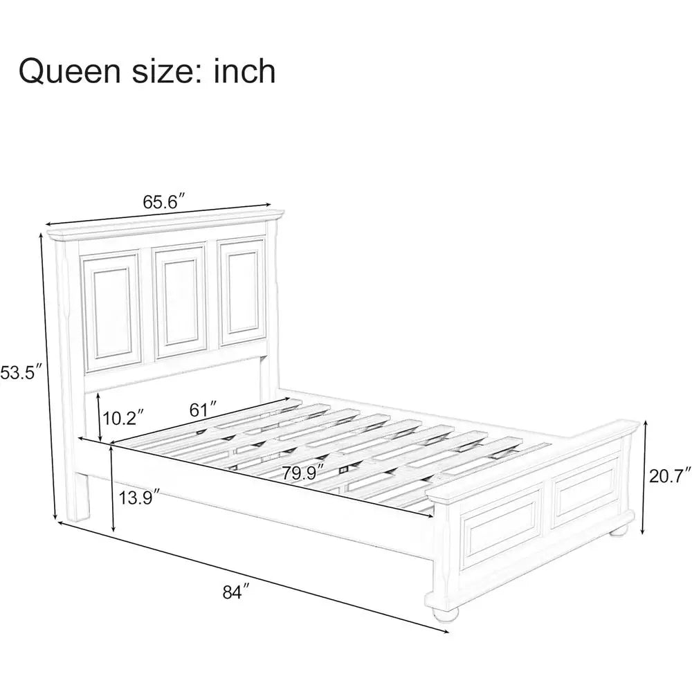 Solid Wood Queen Platform Bed with Wooden Slats, No Box Spring Needed