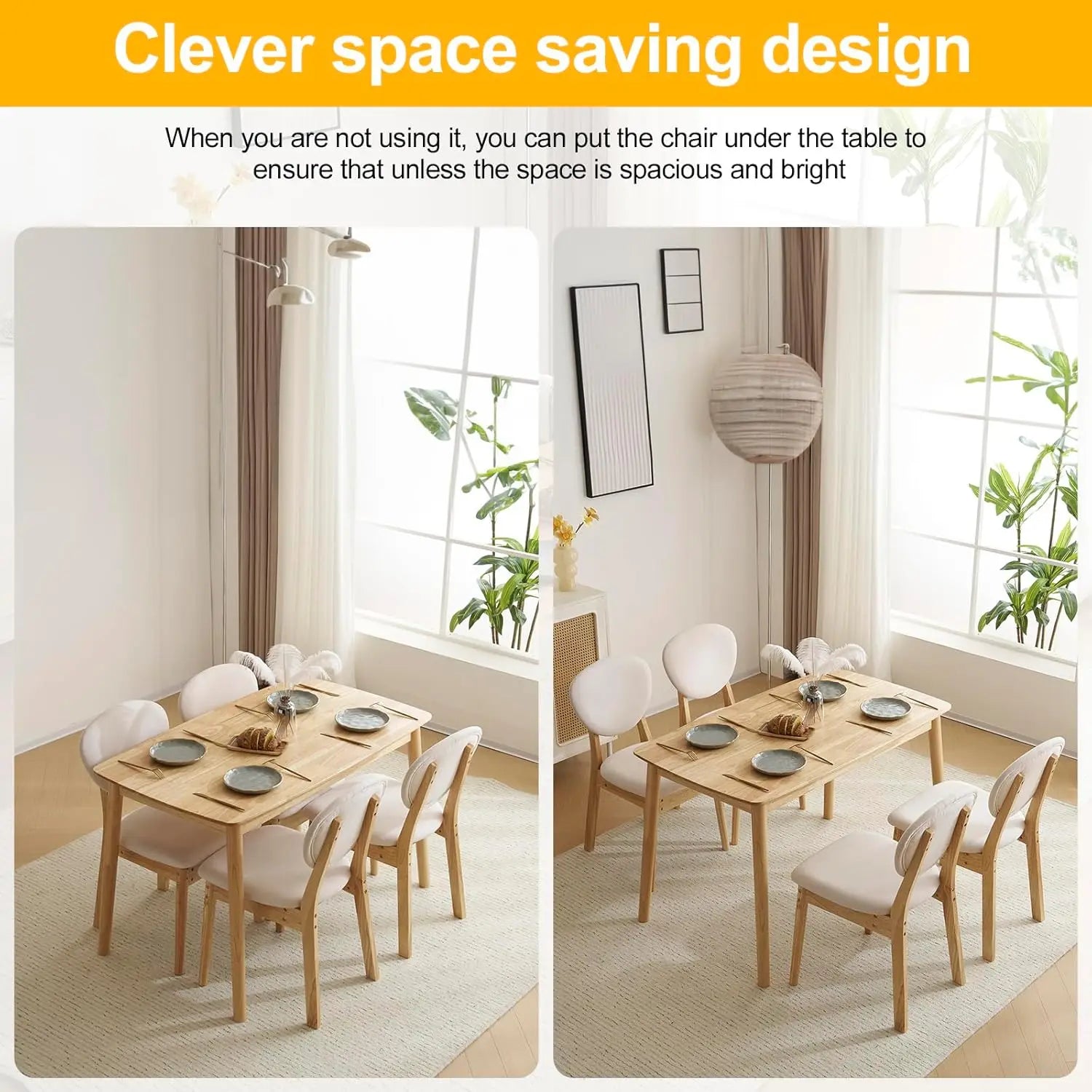 5-Piece Dining Table Set, Dining Table Set for 4, Compact Mid-Century Modern