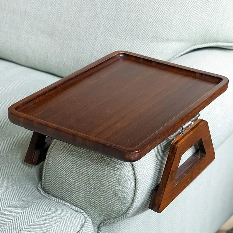 1pcs Wood Sofa Arm Tray Foldable Rectangular Snack & Fruit Platter