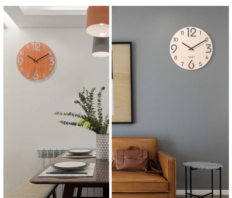 Wooden 3D Wall Clock Modern Design Nordic Brief Living Room Decoration