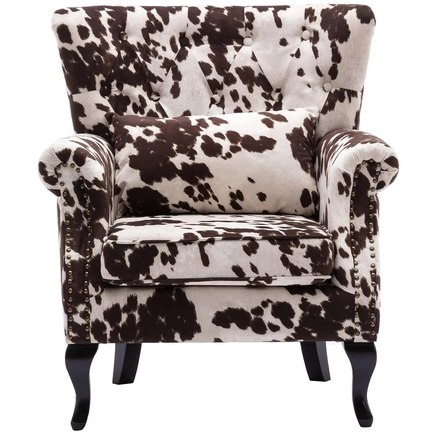 Mid Century Button Tufted Velvet Wingback Accent Club Chair With Pillow