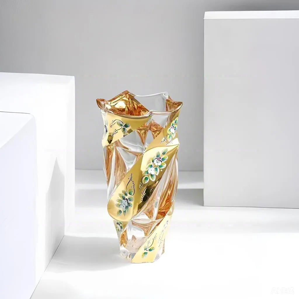 Bohemian Crystal Glass Vase Transparent Luxury Home Decor for Living Room