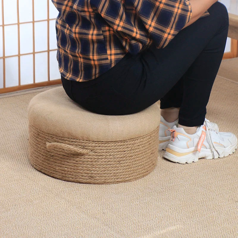 Adult-Seated Floor Seat Decor‌ Natural Jute Handwoven Pouf Ottoman
