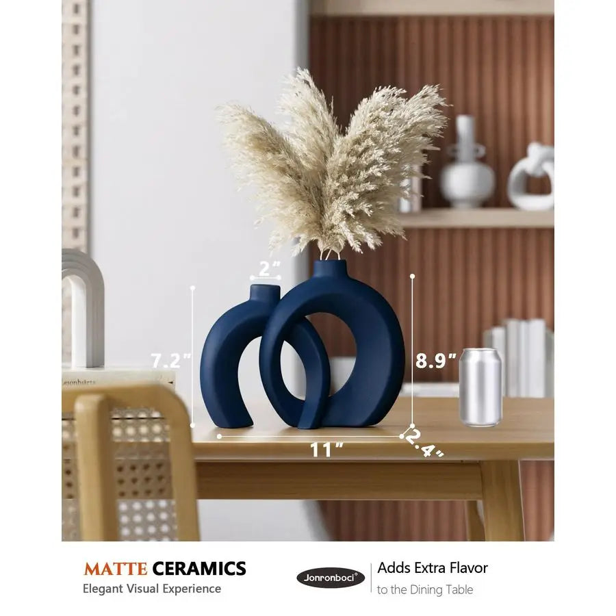 Vase Set of 2 Donut Navy Vases Home Decor, Modern Coastal Decor Decorative