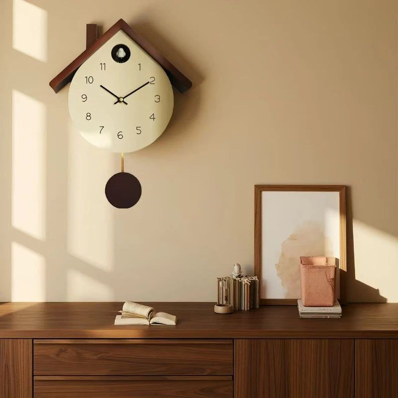 Wooden Cuckoo Bird Wall Clock Pendulum Creative Living Room Pendulum Clock