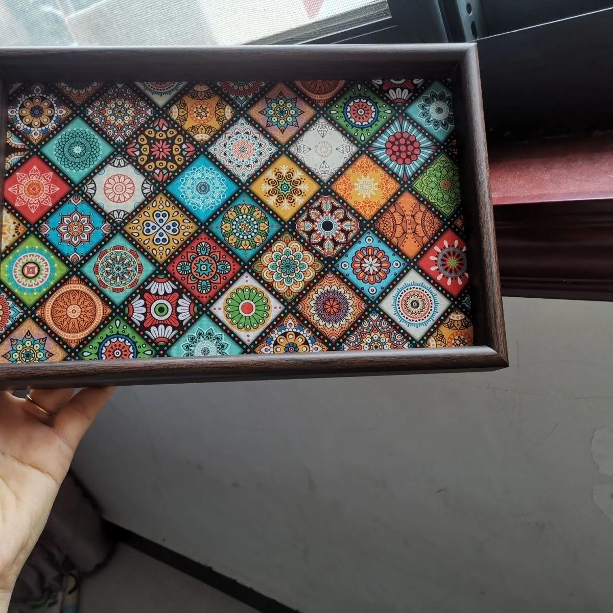 Bohemian Style Handmade Wooden Tray Jewelry Storage Tray Desktop Foyer