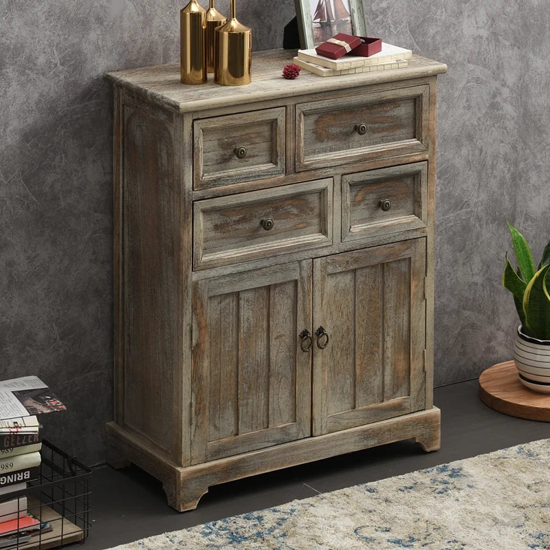 ‌Distressed Mediterranean Sideboard‌ Mortise-Tenon Solid Wood Storage