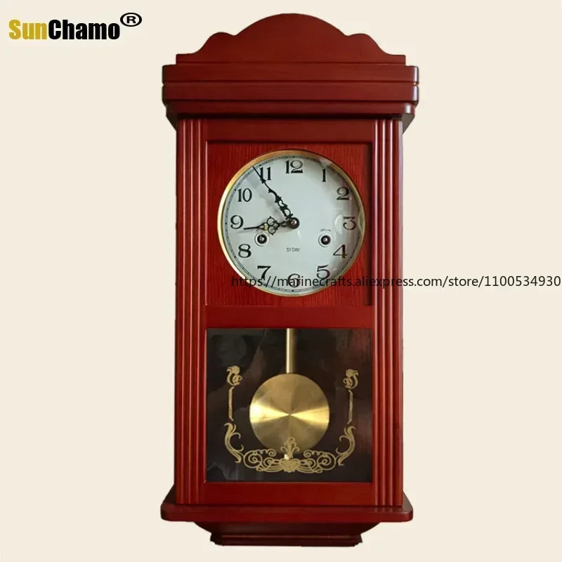Retro Mechanical Wall Clock Vintage Clock Wind Pendulum Fengshui Town Clock