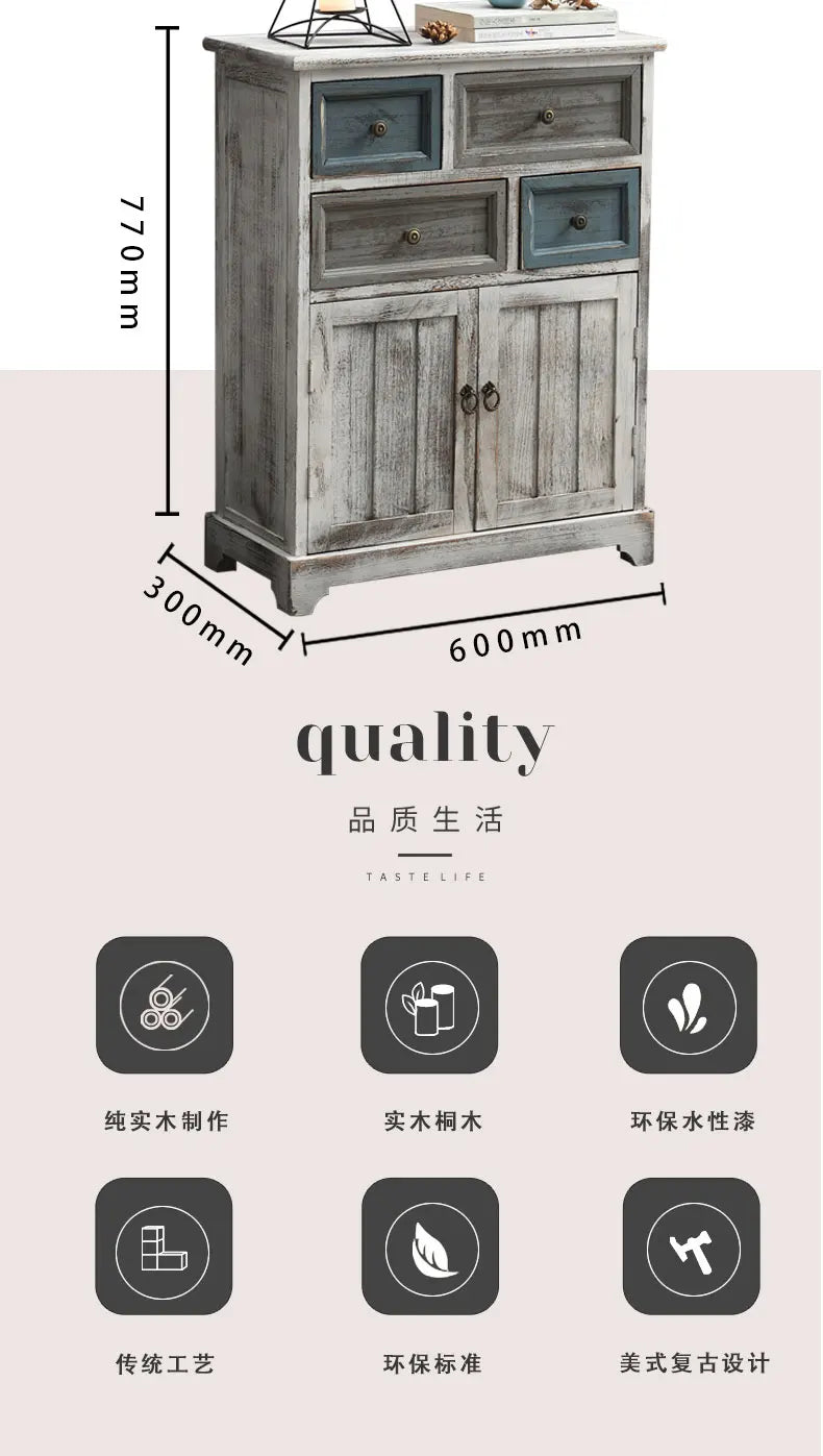 ‌Distressed Mediterranean Sideboard‌ Mortise-Tenon Solid Wood Storage