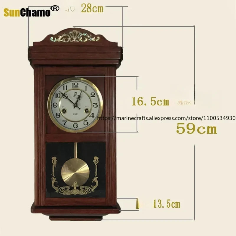 Retro Mechanical Wall Clock Vintage Clock Wind Pendulum Fengshui Town Clock