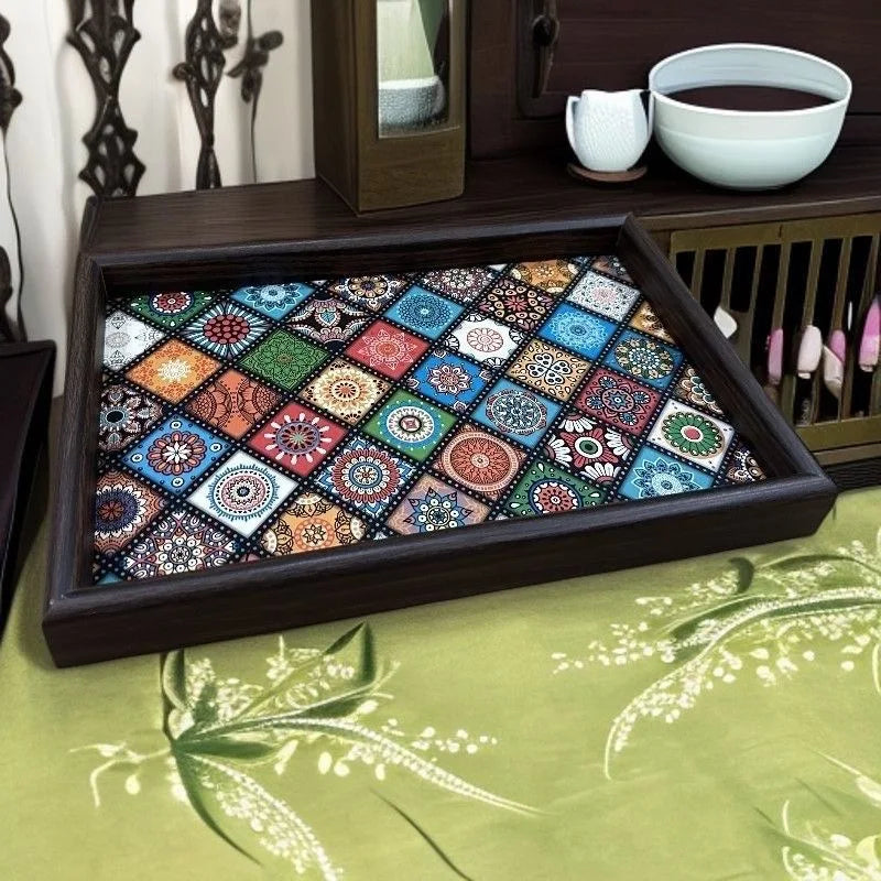 Bohemian Style Handmade Wooden Tray Jewelry Storage Tray Desktop Foyer
