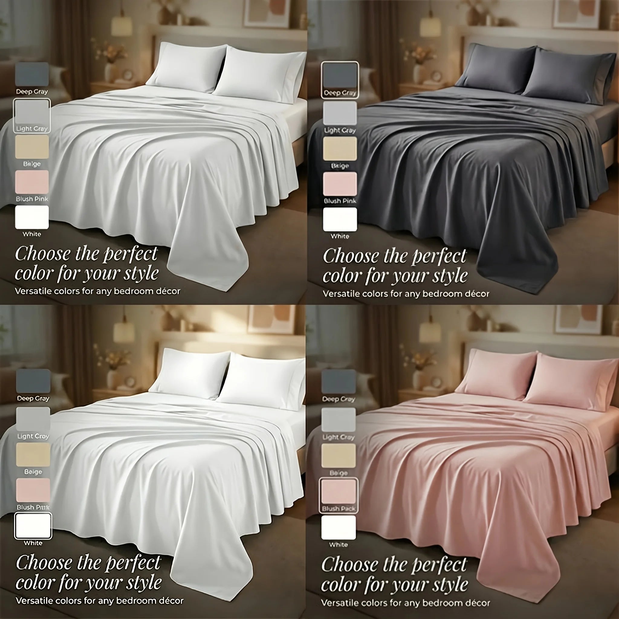 Bamboo Bed Sheet Set — 5 Sizes, 4 Colors