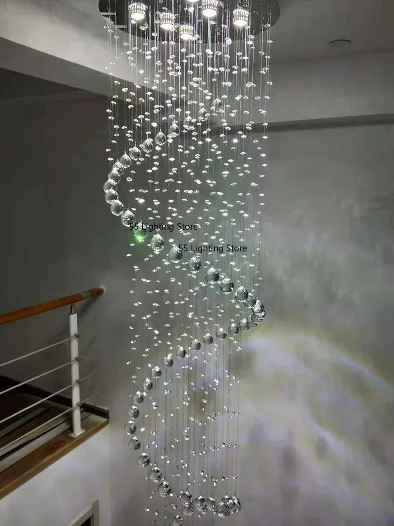 Modern Large K9 Crystal LED Chandeliers for Spiral Living Room Staircase Lamp