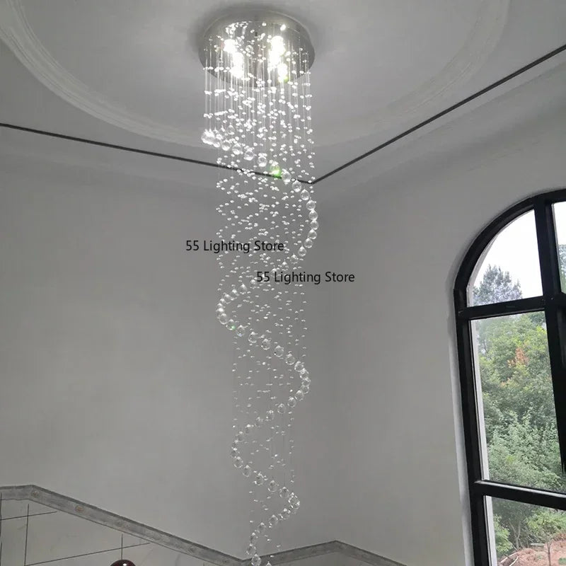 Modern Large K9 Crystal LED Chandeliers for Spiral Living Room Staircase Lamp