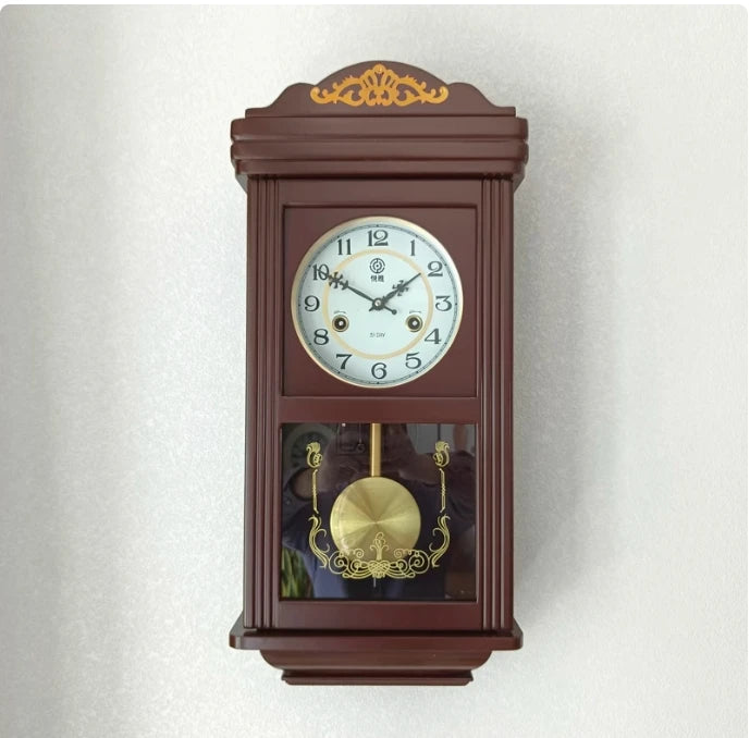 Retro Mechanical Wall Clock Vintage Clock Wind Pendulum Fengshui Town Clock