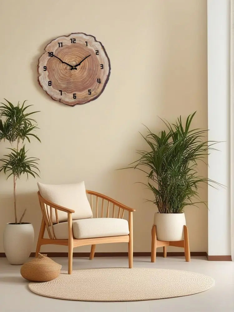 Minimalist Wooden Round Wall Clock, Silent Living Room Decor Ticking Clock