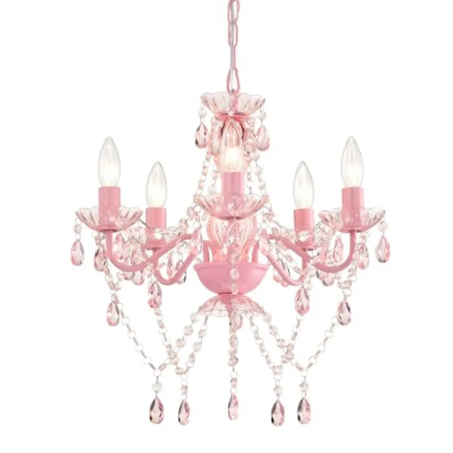 Colorful Small Crystal Chandelier for Girls Bedroom 5-Light Acrylic Chandelier